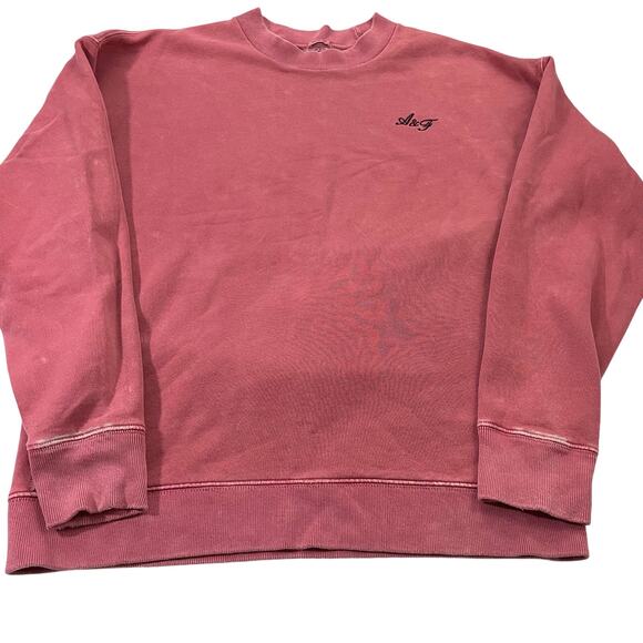 Abercrombie & Fitch Crewneck Sweatshirt size M Fleece Embroidered Pink - Picture 1 of 6